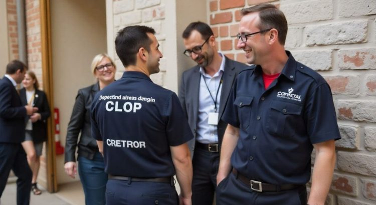 Personal de control de acceso en la entrada de un recinto en Barcelona, verificando las entradas y el aforo del evento.